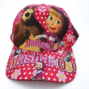 Masha y el Oso Kids Adjustable Baseball Cap Pink Polka Dot Cartoon Hat